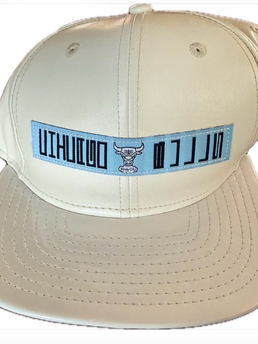 Vintage Nike Air Jordan XI Chicago Bulls Snapback Columbia Blue Faux Leather Hat